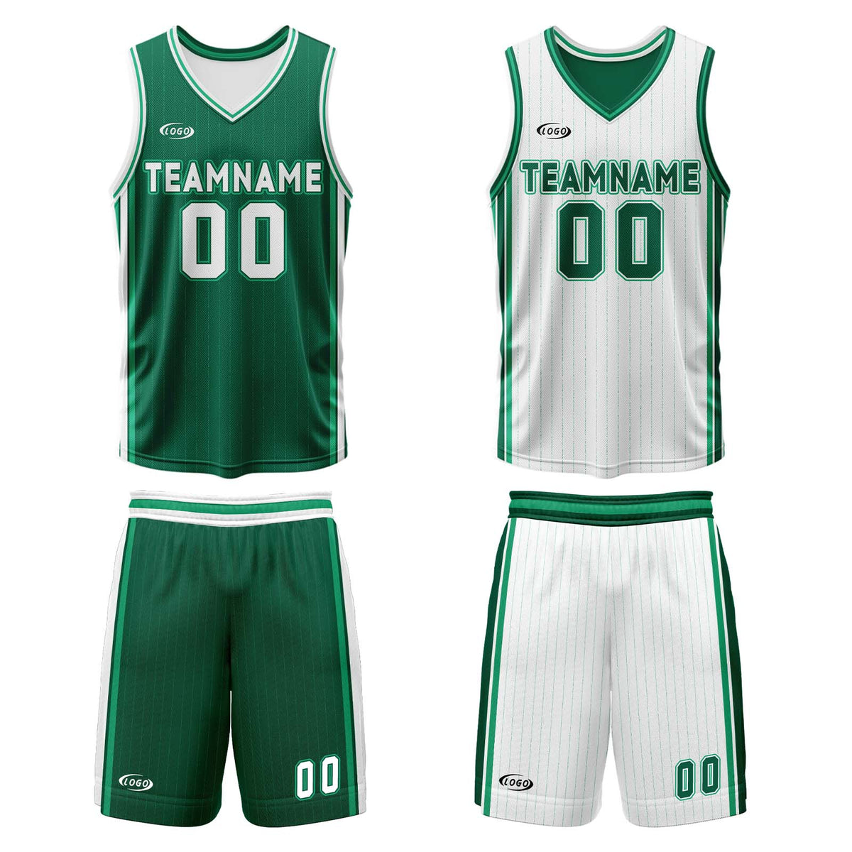 Benutzerdefinierte Grün Weiß Reversible Basketball Jersey Personalisierte Drucken Name Nummer Logo