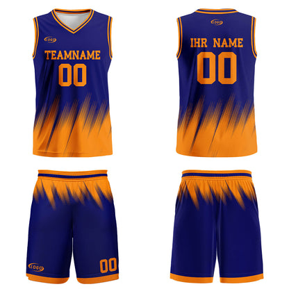 Benutzerdefinierter Blau Orange Basketball Jersey Uniform Anzug gedruckt Ihr Logo Name Nummer