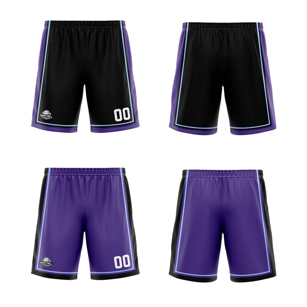 Benutzerdefinierte Schwarz Lila Weiß Reversible Basketball Jersey Personalisierte Print Name Nummer Logo