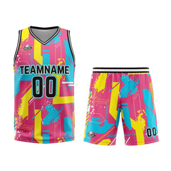 Benutzerdefinierter Rosa Gelb Basketball Jersey Uniform Anzug gedruckt Ihr Logo Name Nummer