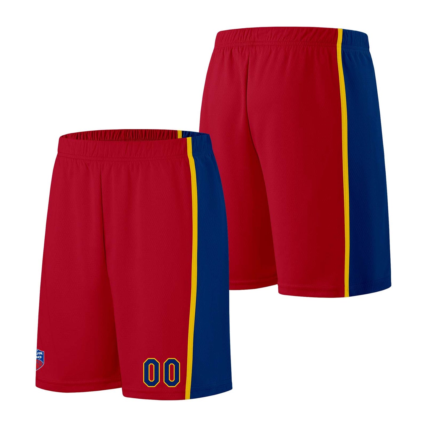Individuelle Basketball-Jersey-Shorts für Männer und Frauen. Gestickter und gedruckter Name, Nummer und Logo Rot