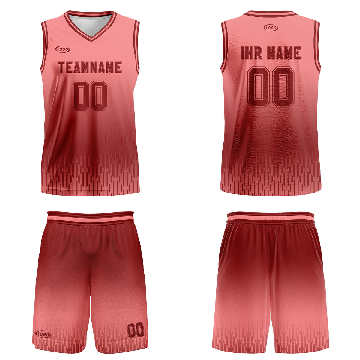 Benutzerdefinierter Rosa Rot Farbverlauf Basketball Jersey Uniform Anzug gedruckt Ihr Logo Name Nummer