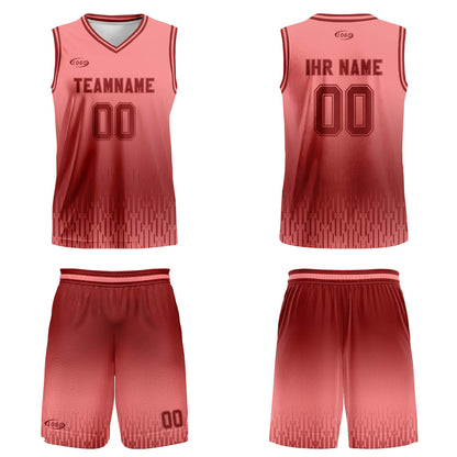 Benutzerdefinierter Rosa Rot Farbverlauf Basketball Jersey Uniform Anzug gedruckt Ihr Logo Name Nummer