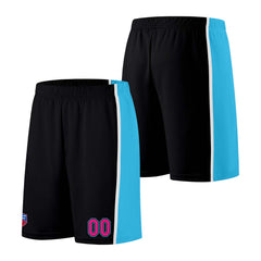 Individuelle Basketball-Jersey-Shorts für Männer und Frauen. Gestickter und gedruckter Name, Nummer und Logo Schwarz&Hellblau