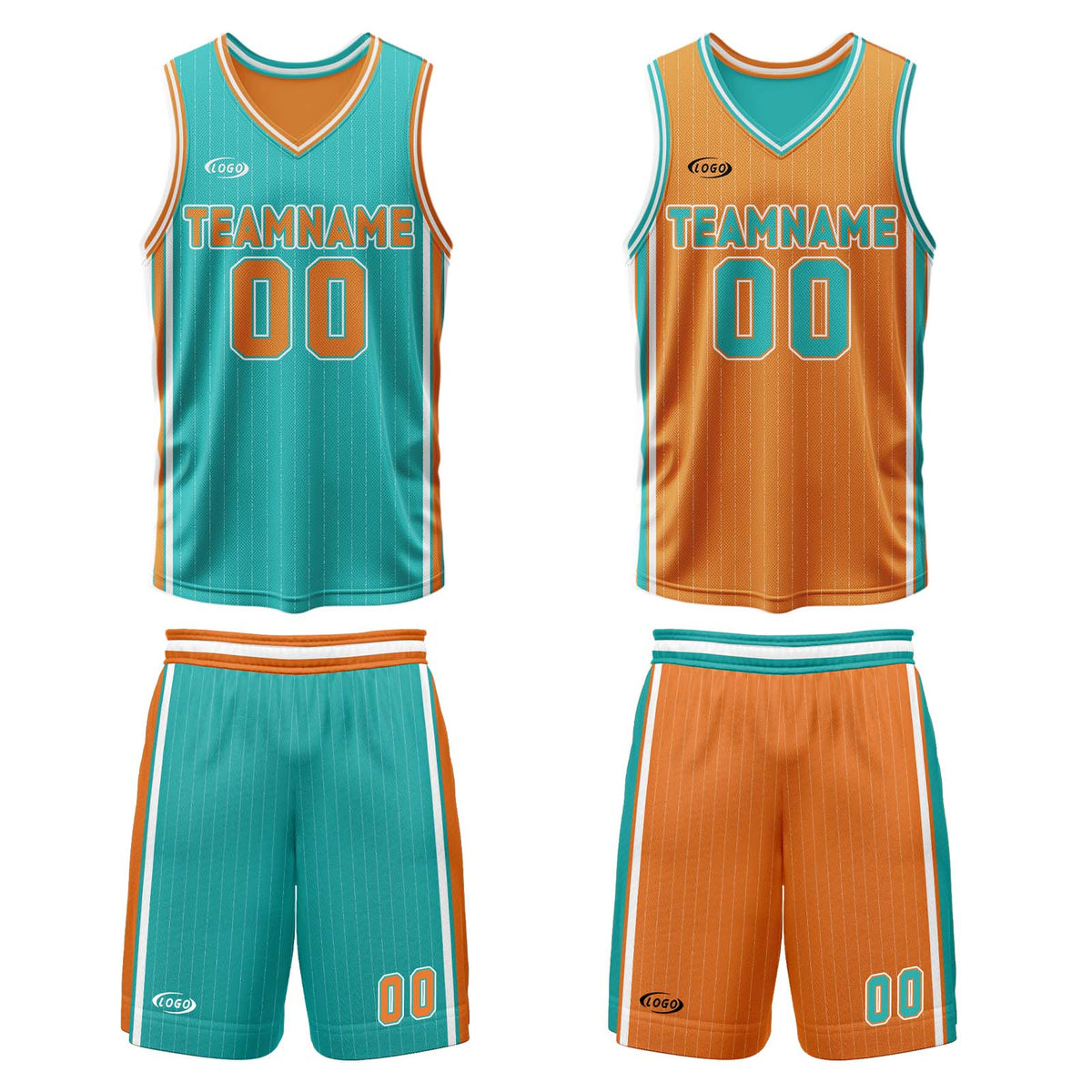 Benutzerdefinierte Cyan Orange Reversible Basketball Jersey Personalisierte Drucken Name Nummer Logo