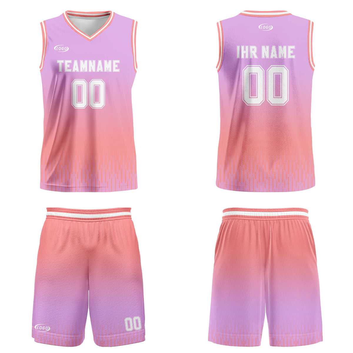 Benutzerdefinierter Lila Rosa Weiß Farbverlauf Basketball Jersey Uniform Anzug gedruckt Ihr Logo Name Nummer
