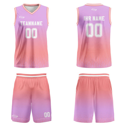Benutzerdefinierter Lila Rosa Weiß Farbverlauf Basketball Jersey Uniform Anzug gedruckt Ihr Logo Name Nummer