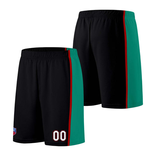 Individuelle Basketball-Jersey-Shorts für Männer und Frauen. Gestickter und gedruckter Name, Nummer und Logo Schwarz&Grün