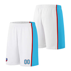 Individuelle Basketball-Jersey-Shorts für Männer und Frauen. Gestickter und gedruckter Name, Nummer und Logo Weiß&Hellblau&Rot