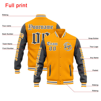 Benutzerdefinierte Varsity-Jacke. Letterman-Jacke für Männer, Frauen und Jugendliche Gelb Grau