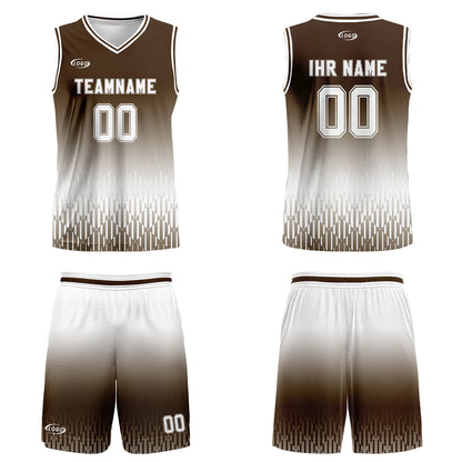 Benutzerdefinierter Braun Weiß Farbverlauf Basketball Jersey Uniform Anzug gedruckt Ihr Logo Name Nummer