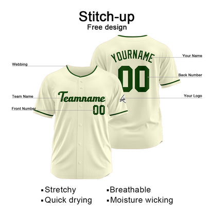 Benutzerdefinierte Authentisch Baseball-Trikot Creme-Dunkelgrün
