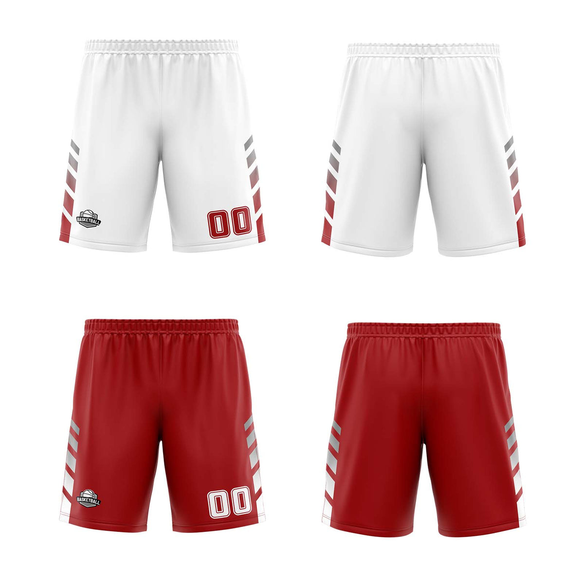 Benutzerdefinierte Weiß Rot Grau Reversible Basketball Jersey Personalisierte Print Name Nummer Logo