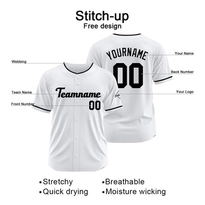 Benutzerdefinierte Authentisch Baseball-Trikot Weiß schwarz