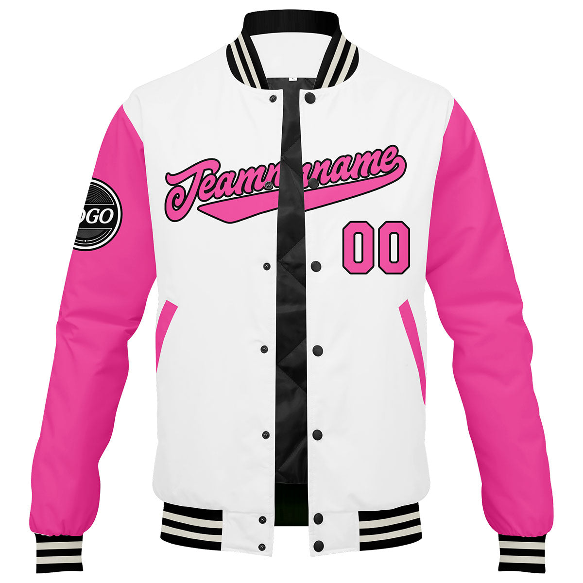 Benutzerdefinierte Verlauf Varsity-Jacke. Letterman-Jacke Pink