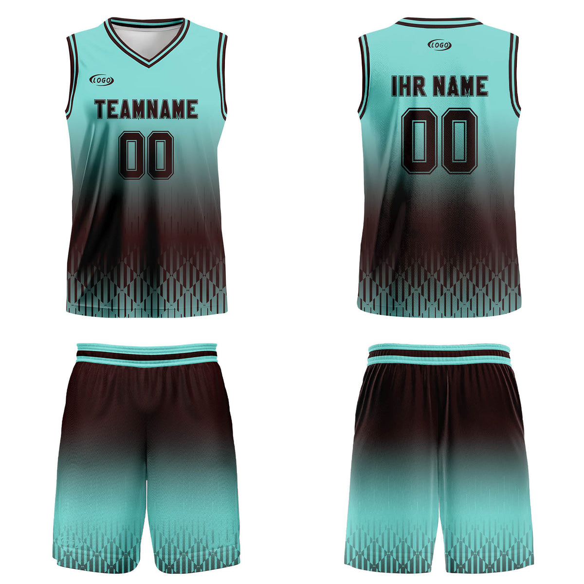 Benutzerdefinierter Cyan Dunkelbraun Farbverlauf Basketball Jersey Uniform Anzug gedruckt Ihr Logo Name Nummer