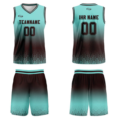 Benutzerdefinierter Cyan Dunkelbraun Farbverlauf Basketball Jersey Uniform Anzug gedruckt Ihr Logo Name Nummer