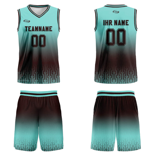 Benutzerdefinierter Cyan Dunkelbraun Farbverlauf Basketball Jersey Uniform Anzug gedruckt Ihr Logo Name Nummer