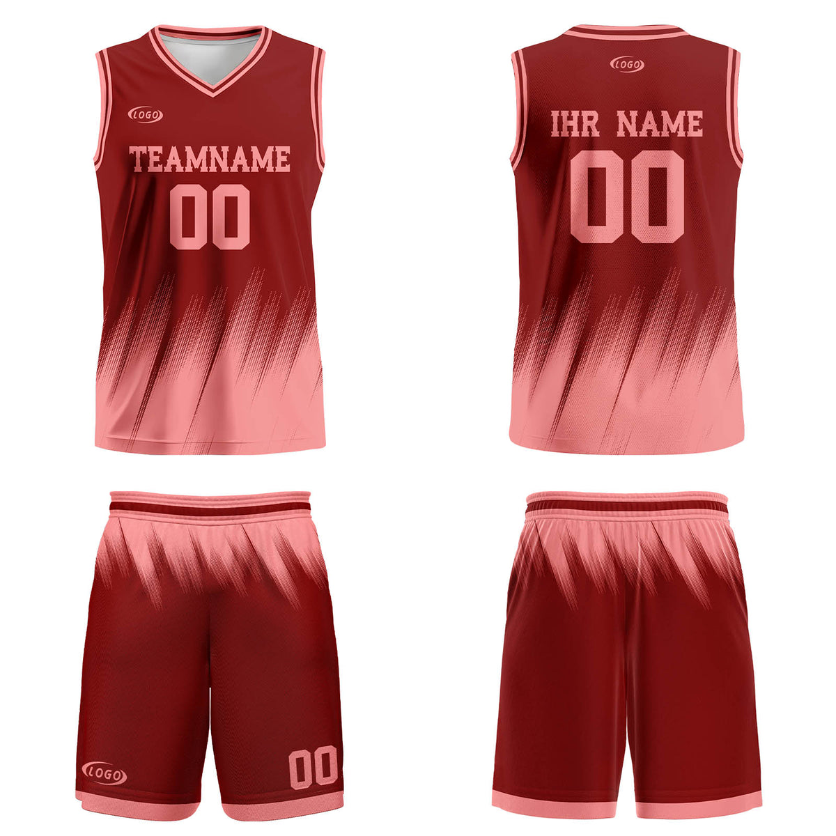 Benutzerdefinierter Rot Pink Basketball Jersey Uniform Anzug gedruckt Ihr Logo Name Nummer