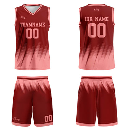 Benutzerdefinierter Rot Pink Basketball Jersey Uniform Anzug gedruckt Ihr Logo Name Nummer
