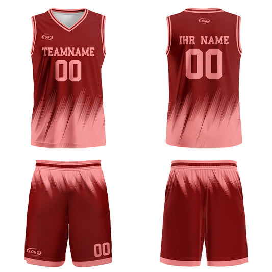 Benutzerdefinierter Rot Pink Basketball Jersey Uniform Anzug gedruckt Ihr Logo Name Nummer