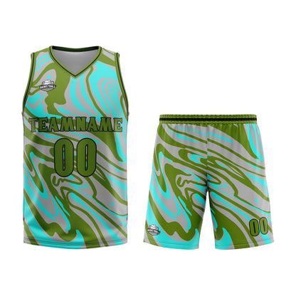 Benutzerdefinierter Grün Grau Basketball Jersey Uniform Anzug gedruckt Ihr Logo Name Nummer