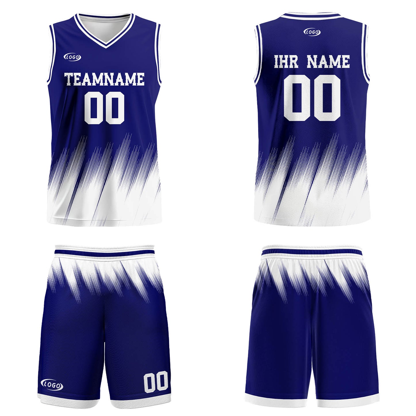 Benutzerdefinierter Blau Weiß Basketball Jersey Uniform Anzug gedruckt Ihr Logo Name Nummer