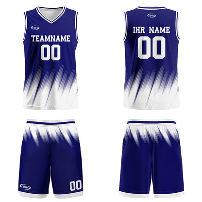 Benutzerdefinierter Blau Weiß Basketball Jersey Uniform Anzug gedruckt Ihr Logo Name Nummer