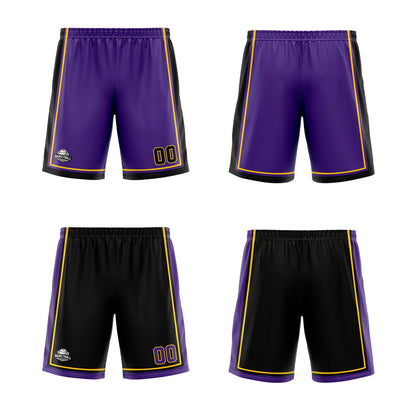 Benutzerdefinierte Lila Schwarz Gelb Reversible Basketball Jersey Personalisierte Print Name Nummer Logo