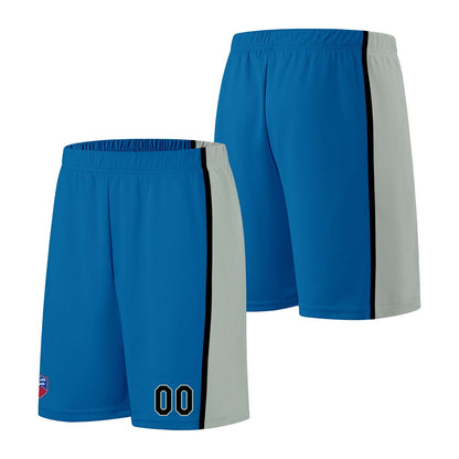 Individuelle Basketball-Jersey-Shorts für Männer und Frauen. Gestickter und gedruckter Name, Nummer und Logo Blau&Grau