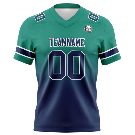 Benutzerdefinierte Grün Marineblau Gradient Fußball Trikots Personalisierter Name Nummer Logo