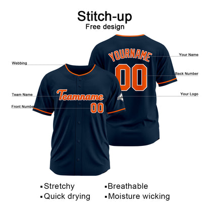 Benutzerdefinierte Authentisch Baseball-Trikot  Marine-Orange