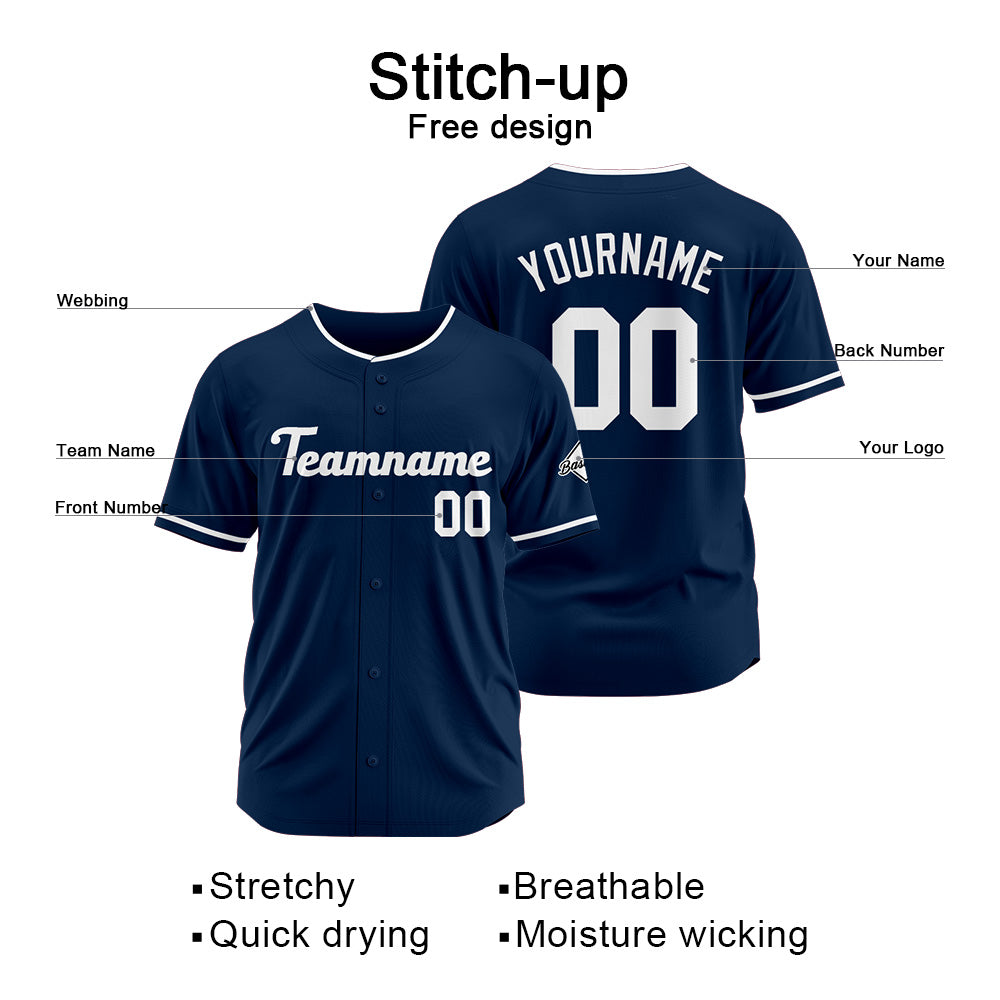 Benutzerdefinierte Authentisch Baseball-Trikot Marine-Weiß