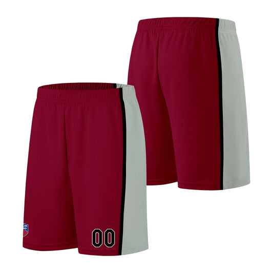 Individuelle Basketball-Jersey-Shorts für Männer und Frauen. Gestickter und gedruckter Name, Nummer und Logo Burgund&Grau