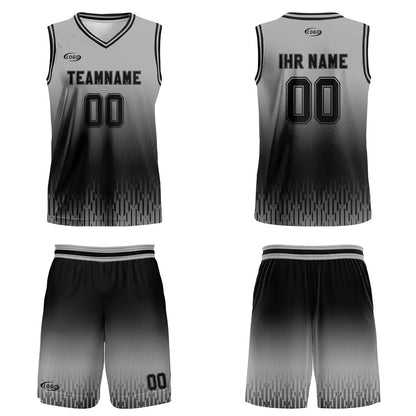 Benutzerdefinierter Grau Schwarz Farbverlauf Basketball Jersey Uniform Anzug gedruckt Ihr Logo Name Nummer