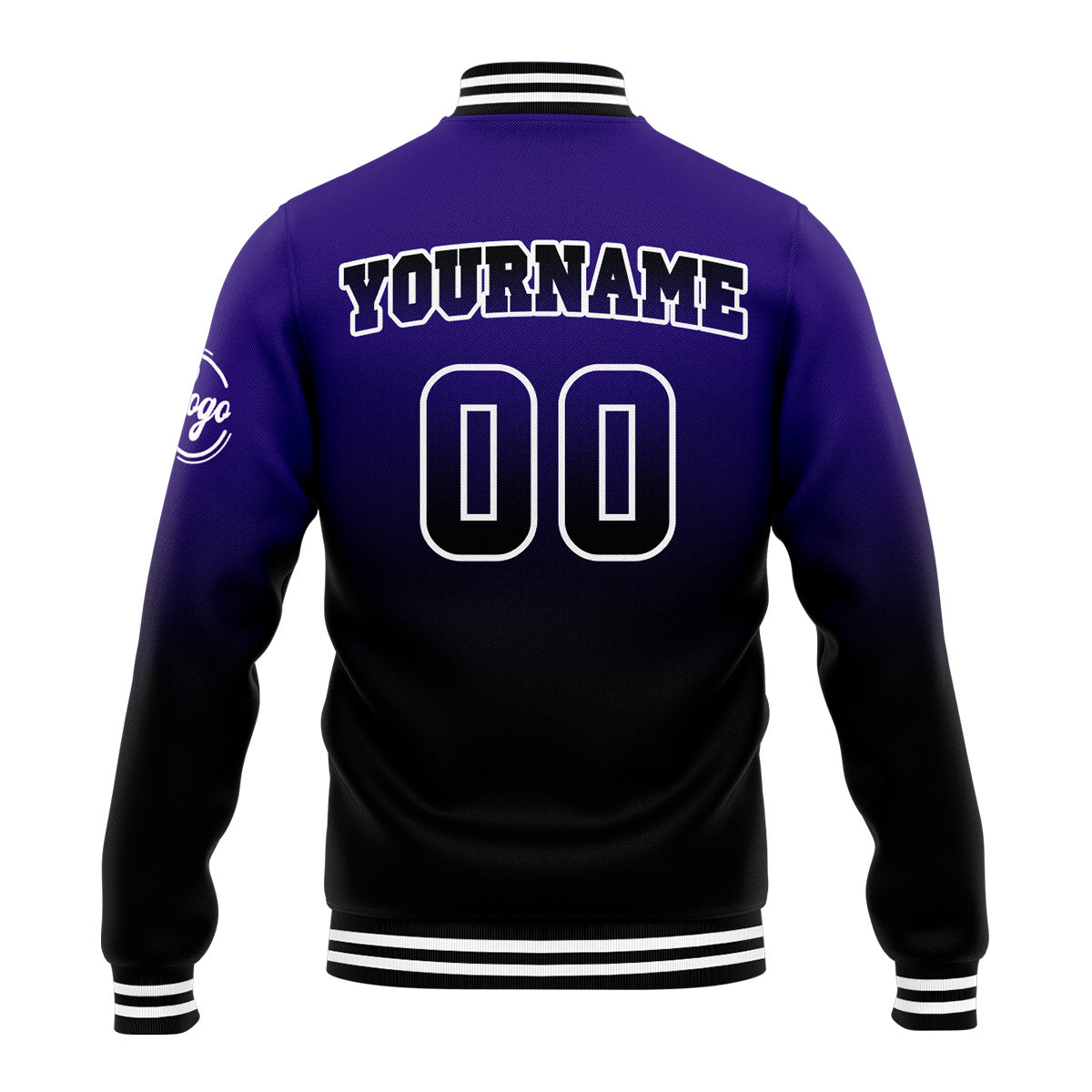 Benutzerdefinierte Verlauf Varsity-Jacke. Letterman-Jacke Lila Schwarz