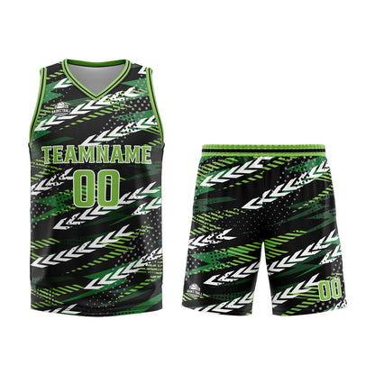 Benutzerdefinierter Schwarz Grün Basketball Jersey Uniform Anzug gedruckt Ihr Logo Name Nummer