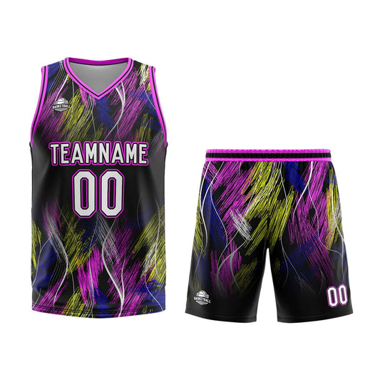 Benutzerdefinierter Schwarz Rosa Basketball Jersey Uniform Anzug gedruckt Ihr Logo Name Nummer