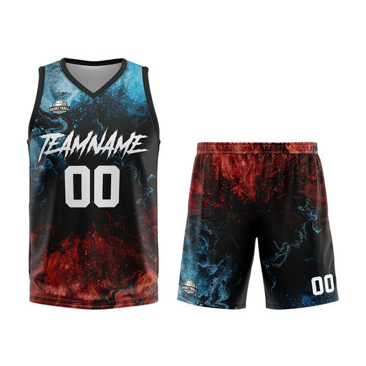 Benutzerdefinierter Wasser und Feuer Basketball Jersey Uniform Anzug gedruckt Ihr Logo Name Nummer