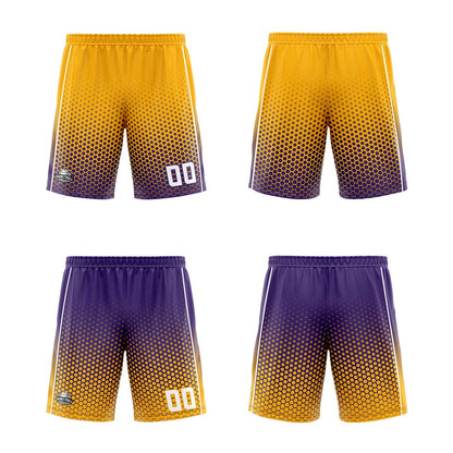 Benutzerdefinierte Gelb Lila Weiß Reversible Basketball Jersey Personalisierte Print Name Nummer Logo