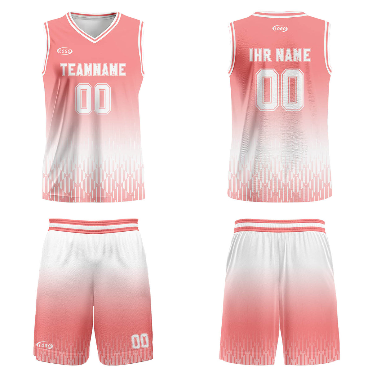 Benutzerdefinierter Rosa Weiß Farbverlauf Basketball Jersey Uniform Anzug gedruckt Ihr Logo Name Nummer