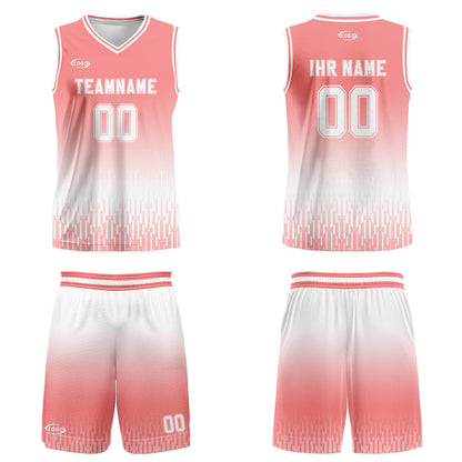 Benutzerdefinierter Rosa Weiß Farbverlauf Basketball Jersey Uniform Anzug gedruckt Ihr Logo Name Nummer