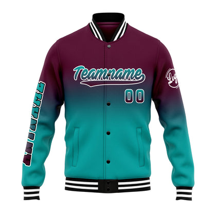 Benutzerdefinierte Verlauf Varsity-Jacke. Letterman-Jacke Burgunder Teal
