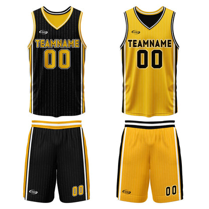 Benutzerdefinierte Schwarz Gelb Reversible Basketball Jersey Personalisierte Drucken Name Nummer Logo