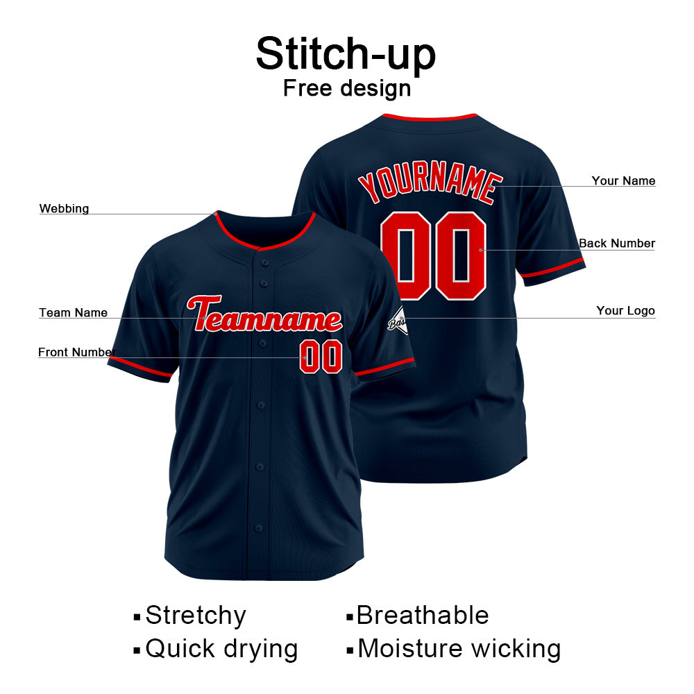 Benutzerdefinierte Authentisch Baseball-Trikot Marine-Rot