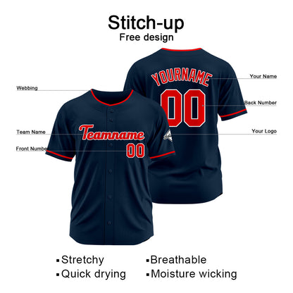 Benutzerdefinierte Authentisch Baseball-Trikot Marine-Rot