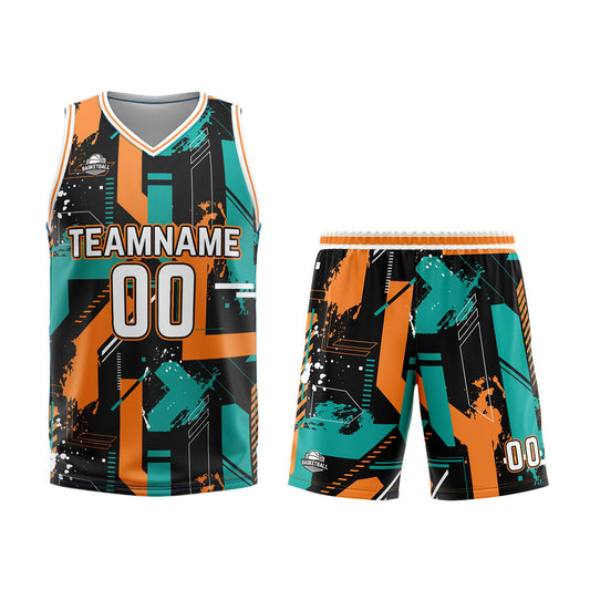 Benutzerdefinierter Aqua Orange Basketball Jersey Uniform Anzug gedruckt Ihr Logo Name Nummer