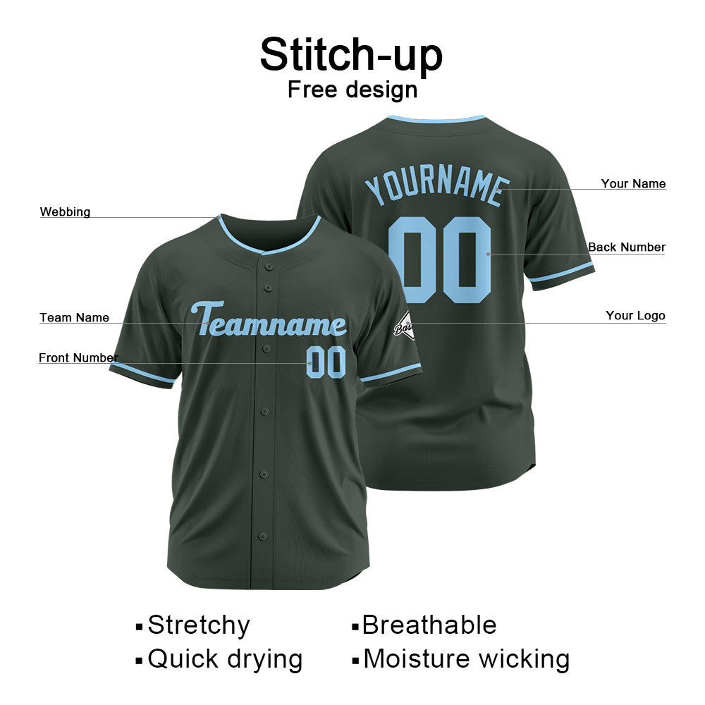 Benutzerdefinierte Authentisch Baseball-Trikot Dunkelgrau-Hellblau