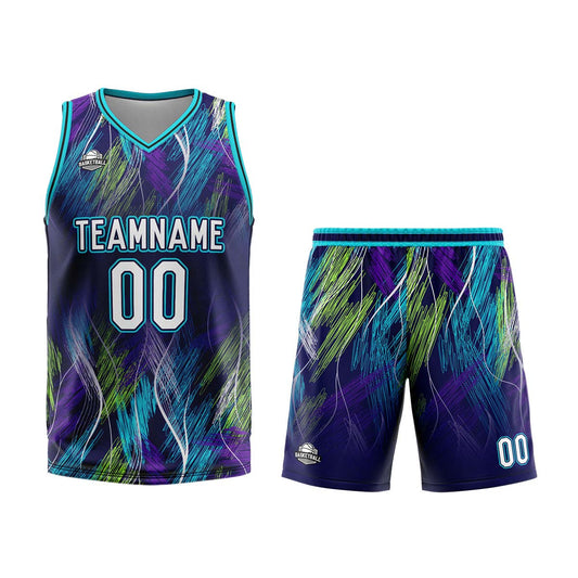 Benutzerdefinierter Lila Hellblau Basketball Jersey Uniform Anzug gedruckt Ihr Logo Name Nummer