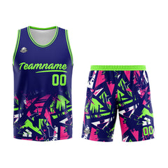 Benutzerdefinierter Basketball Jersey Uniform Anzug gedruckt Ihr Logo Name Nummer Marine &Neon Grün